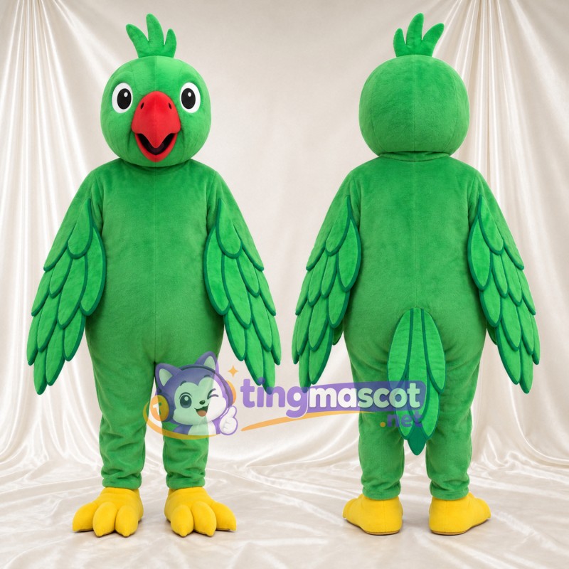 Costume de mascotte Perroquet – vert – Bec (rouge); Plumes des ailes