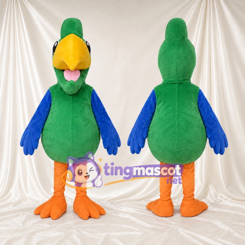 Costume de mascotte Perroquet – vert – Ailes (bleu); Bec (grand, jaune)
