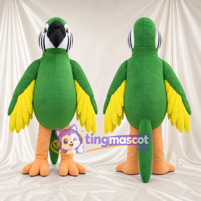 Costume de mascotte Perroquet – vert – Ailes (jaune); Jambes (pêche)