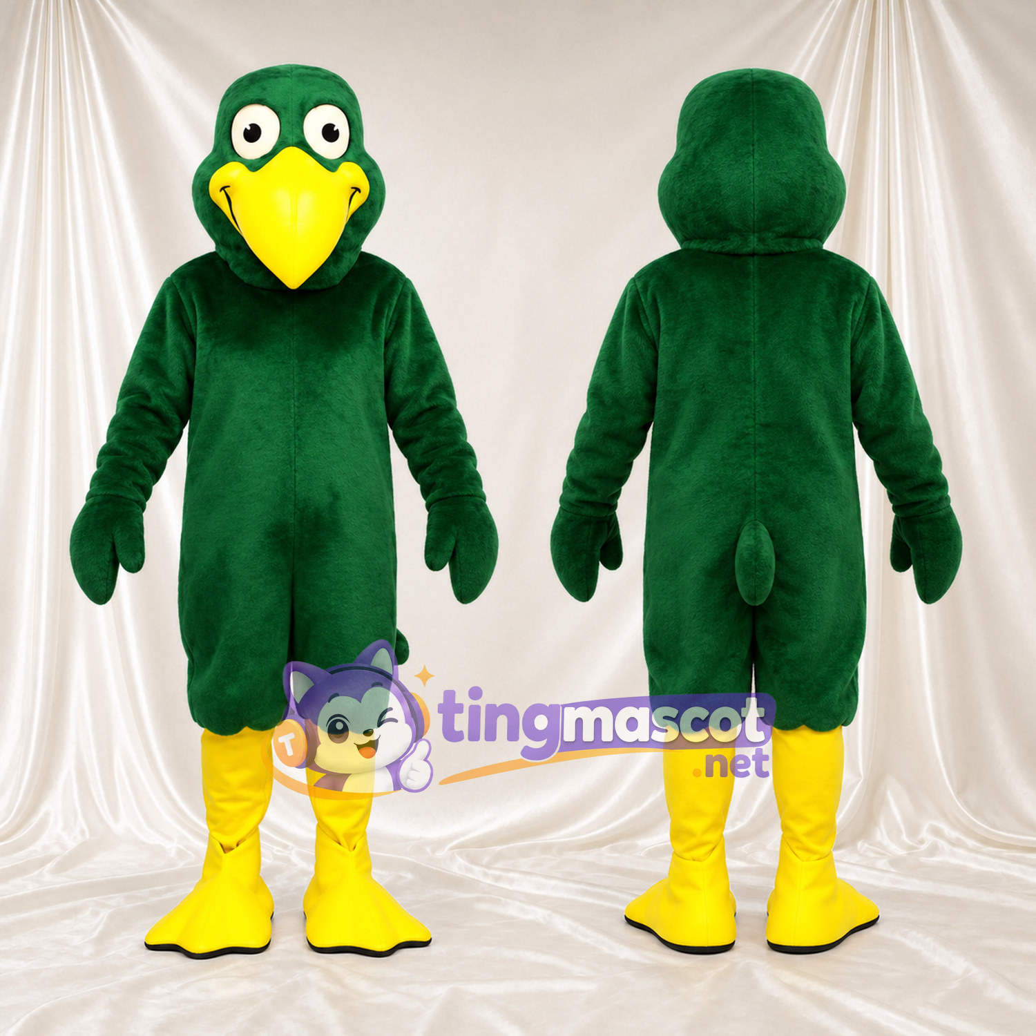 Dark Green Bird Mascot Costume - Yellow Beak and Yellow Legs Dark Green Bird Mascot Costume - Yellow Beak and Yellow Legs
