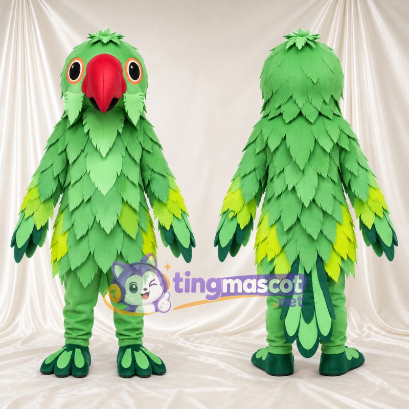 Costume de mascotte Perroquet – vert – Bec (rouge); Feuille (à plusieurs couches); Plumes