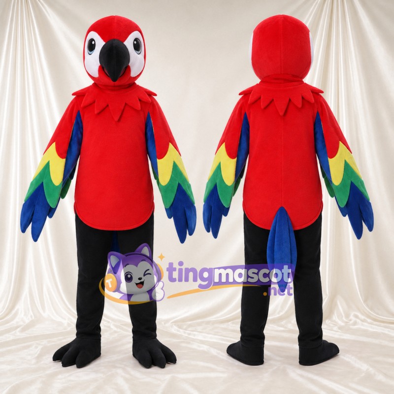Costume de mascotte Perroquet – rouge – Ailes (arc-en-ciel); Pantalon (noir)