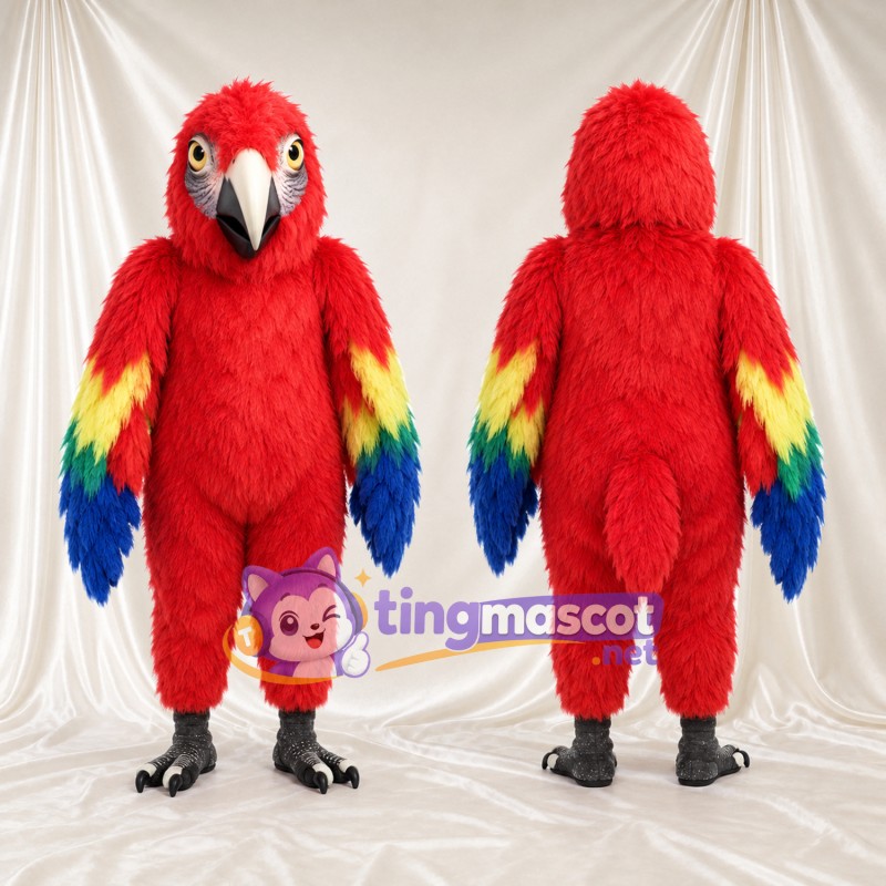 Costume de mascotte Ara rouge – selon la photo – Bec (long, gris); Ailes (multicolore)