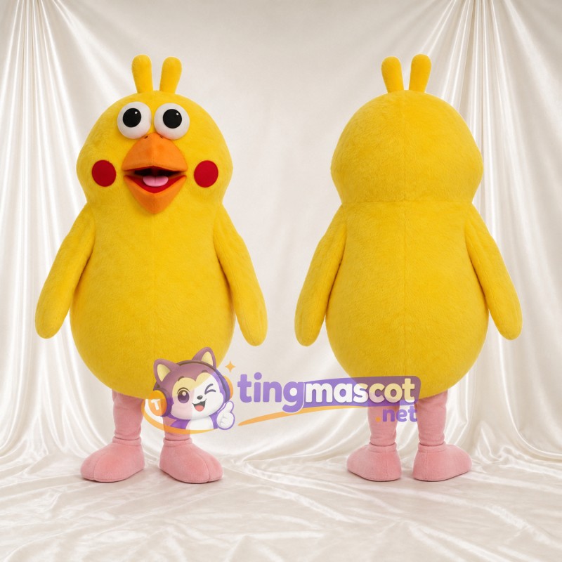 Costume de mascotte Poussin – jaune – Huppe; Jambes (rose)