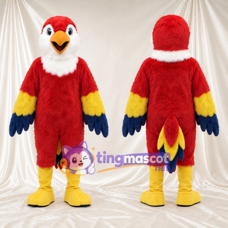 Costume de mascotte Perroquet – rouge – Bavette au cou (blanc); Jambes (jaune)