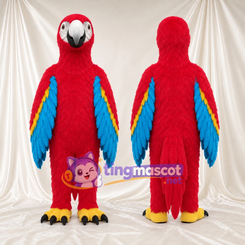 Costume de mascotte Ara – rouge – Bec (blanc); Ailes (bleu, à plusieurs couches)
