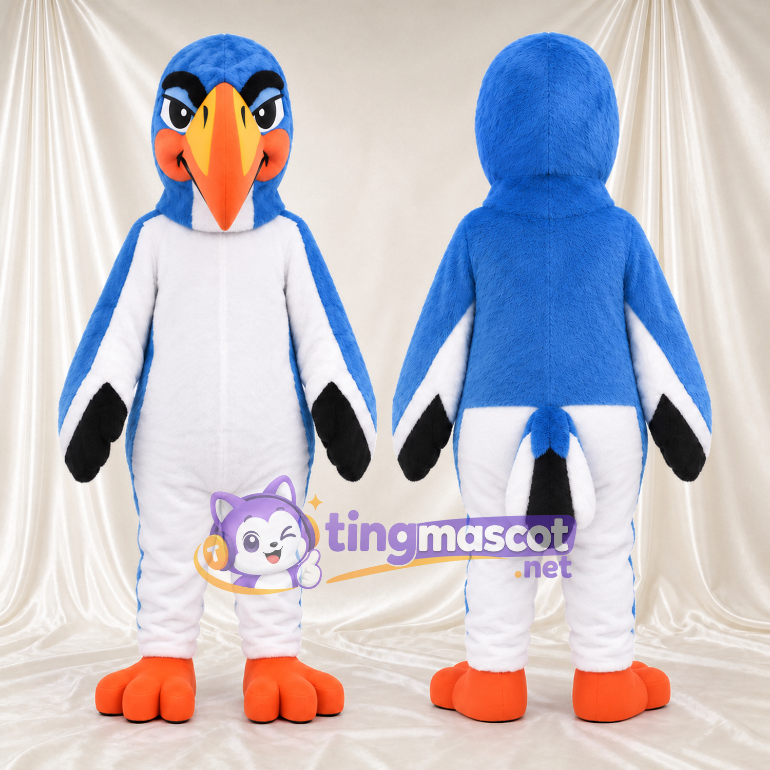 Blue Kingfisher Mascot Costume - White Belly and Long Orange Beak Blue Kingfisher Mascot Costume - White Belly and Long Orange Beak