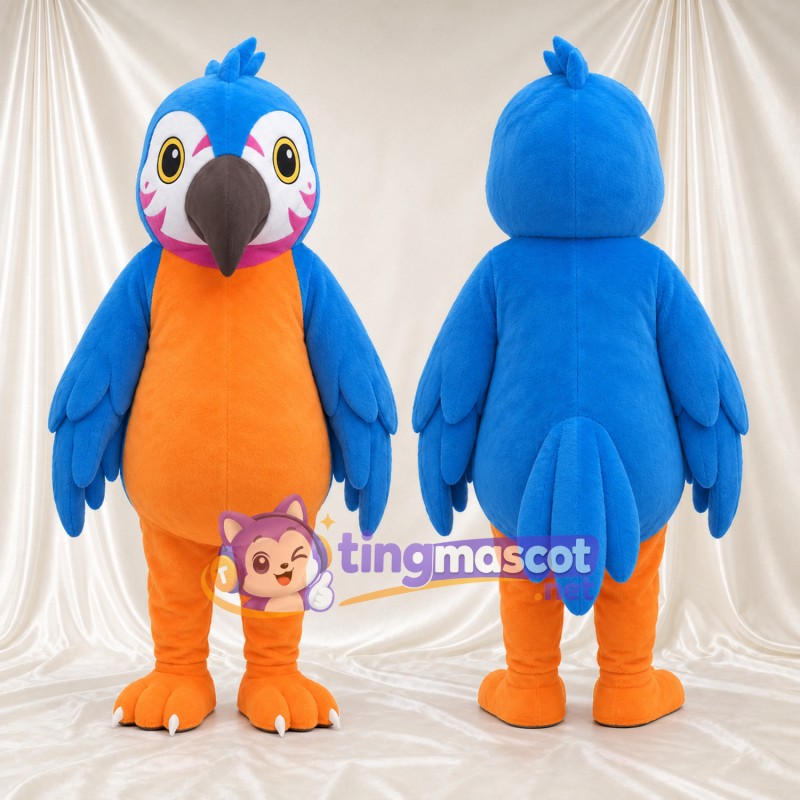 Costume de mascotte Perroquet – bleu – Ventre (orange); Jambes (orange)