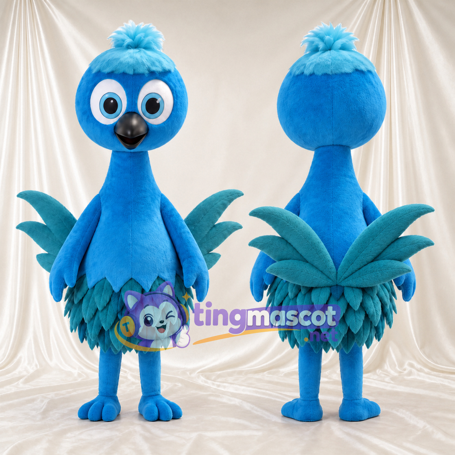 Turquoise Bird Mascot Costume - Long Neck and Layered Feather Skirt Turquoise Bird Mascot Costume - Long Neck and Layered Feather Skirt