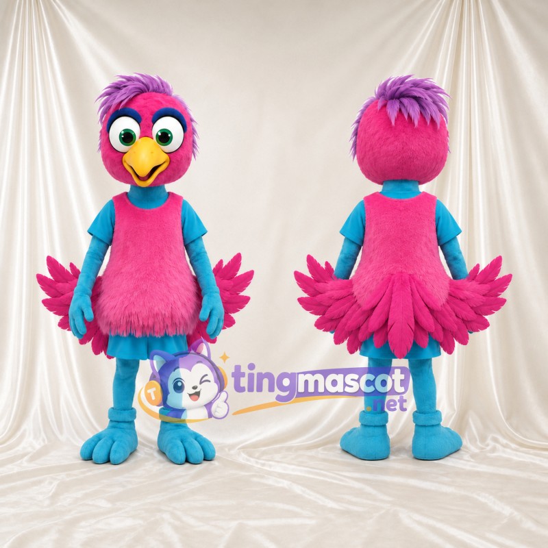 Pink and Turquoise Bird Mascot Costume - Pink Chest and Layered Tail