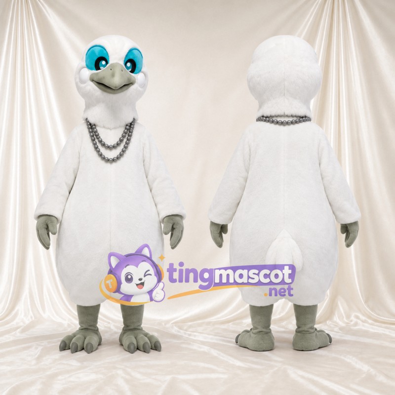 Costume de mascotte Oiseau – blanc – Collier (à plusieurs couches, gris); Pieds (gris)