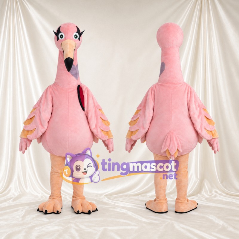 Maskottchenkostüm Flamingo – hellrosa – Flügel (mehrlagig); Beine (pfirsichfarben)