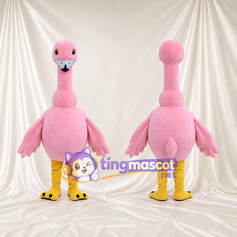 Costume de mascotte Flamant rose – rose – Bec (gris); Jambes (jaune)