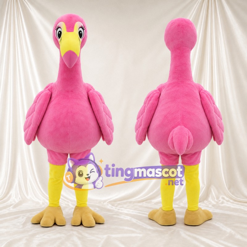 Costume de mascotte Flamant rose – rose – Bec (jaune); Jambes (jaune)