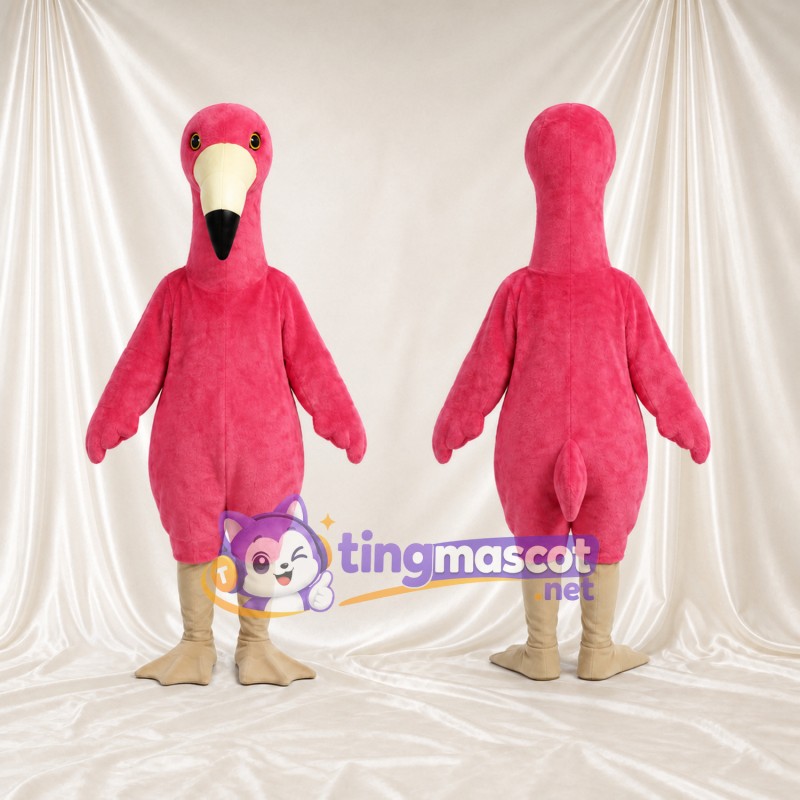 Costume de mascotte Flamant rose – rose – Bec (crème); Jambes (beige)