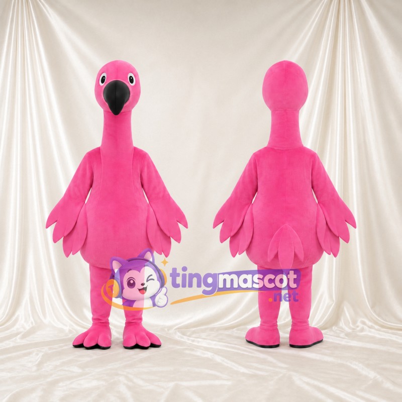 Costume de mascotte Flamant rose – rose – Bec (noir); Empiècements des ailes (à plusieurs couches)