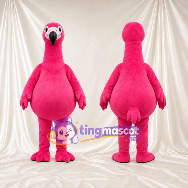 Hot Pink Flamingo Mascot Costume - Large Rounded Belly and Pink Feet