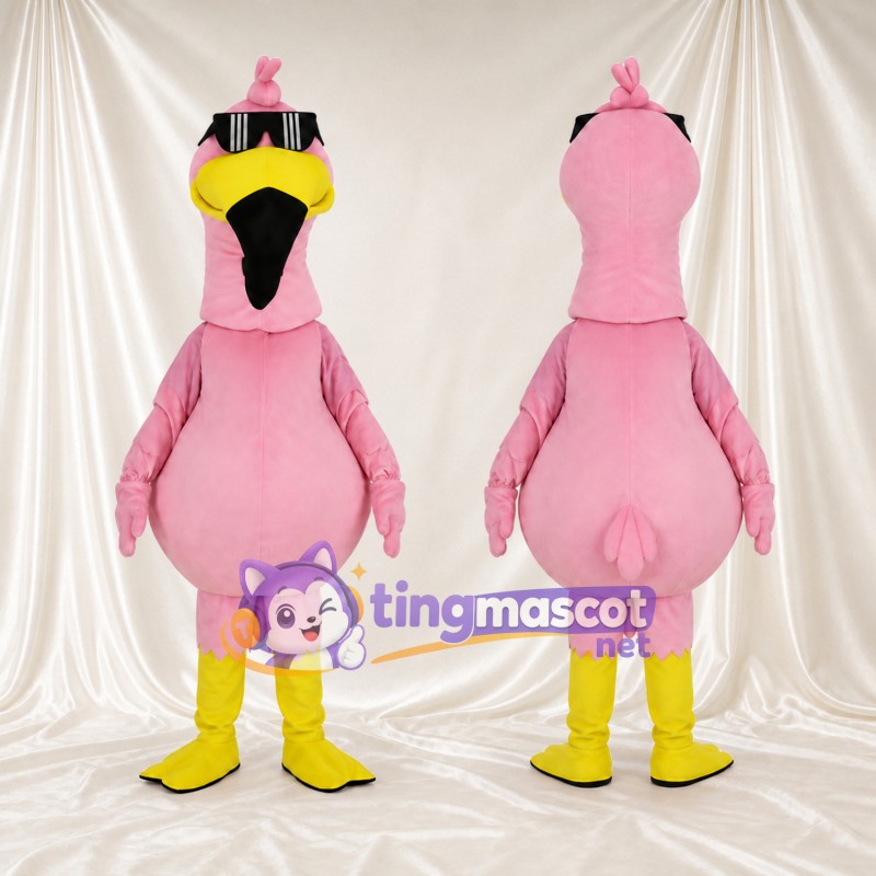 Maskottchenkostüm Flamingo – hellrosa – Sonnenbrille; Beine (gelb)
