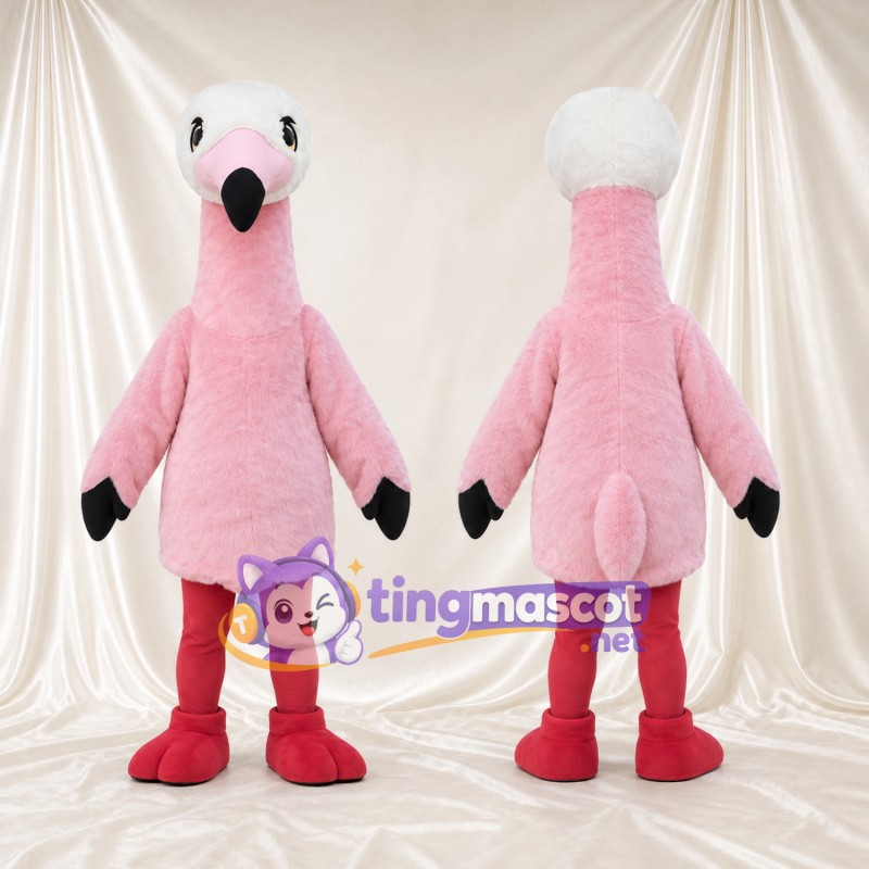 Maskottchenkostüm Flamingo – hellrosa – Flügelspitzen (schwarz); Beine (rot)