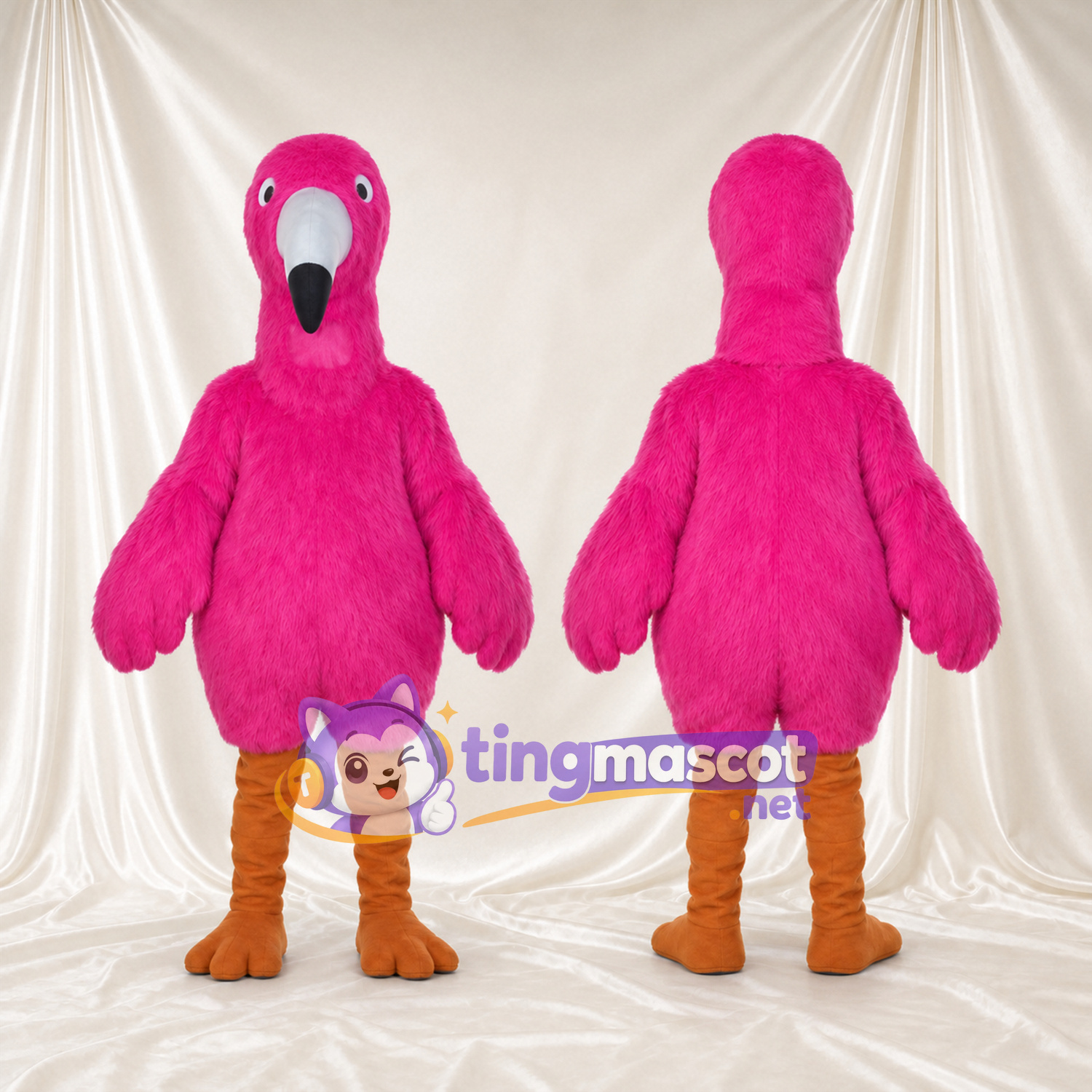 Hot Pink Flamingo Mascot Costume - White Beak and Brown Legs Hot Pink Flamingo Mascot Costume - White Beak and Brown Legs