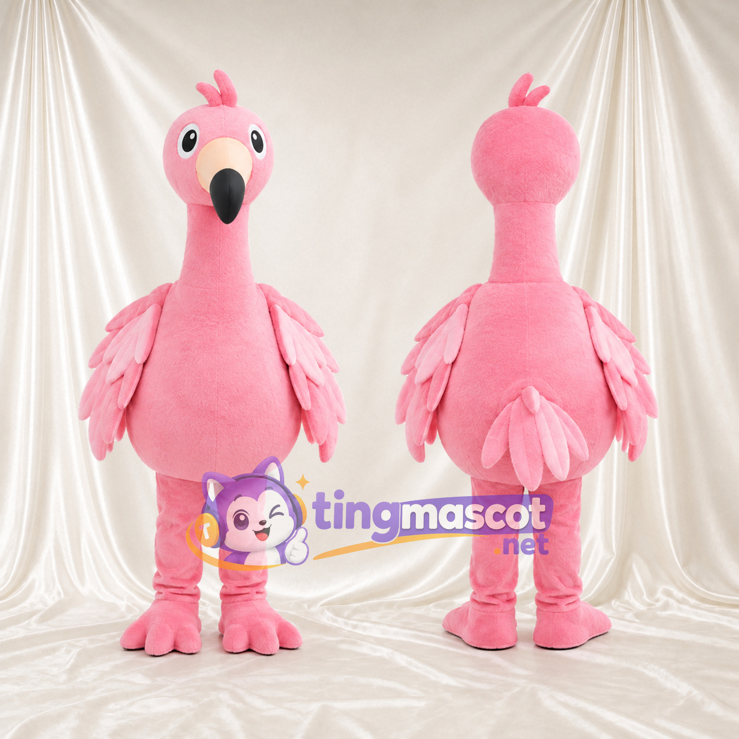Maskottchenkostüm Flamingo – hellrosa – Federhaube; Flügel (mehrlagig)