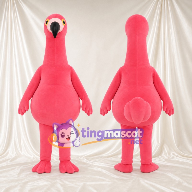 Maskottchenkostüm Flamingo – korallrosa – Langer Hals; Rundlicher Körper
