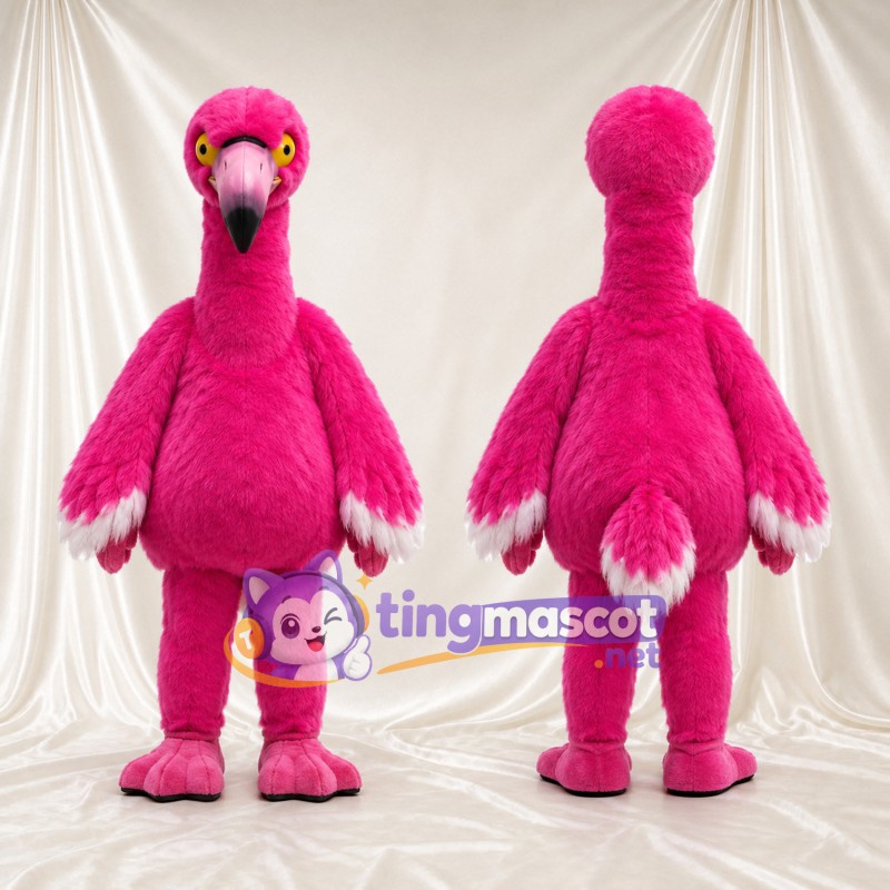 Hot Pink Flamingo Mascot Costume - Yellow Eyes and White Wing Tips