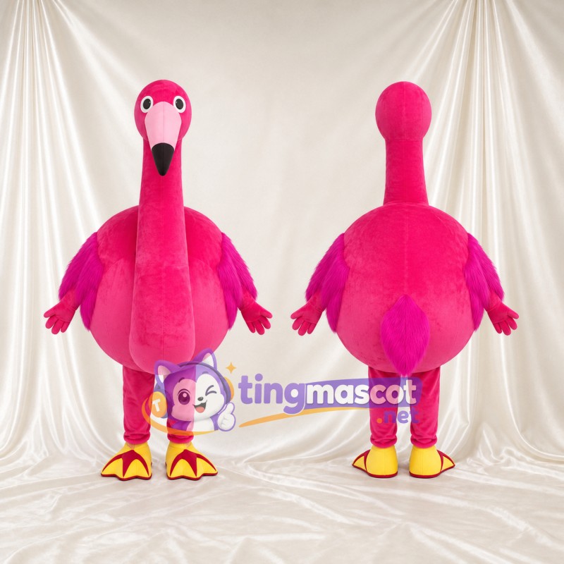 Hot Pink Flamingo Mascot Costume - Purple Wings and Yellow Webbed Feet