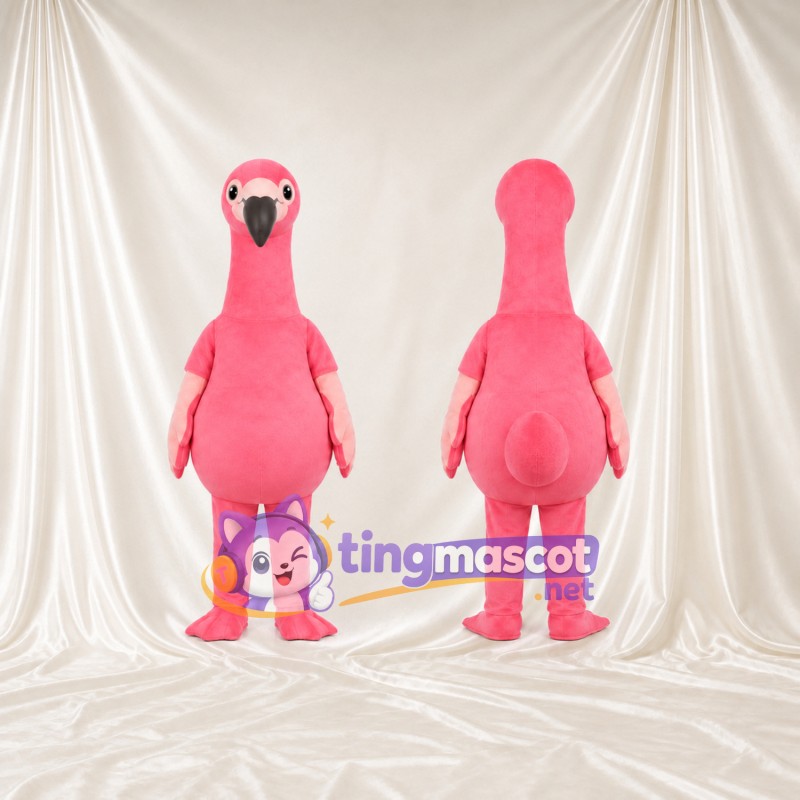 Maskottchenkostüm Flamingo – korallrosa – Rundlicher Körper; Stiefel (rosa)