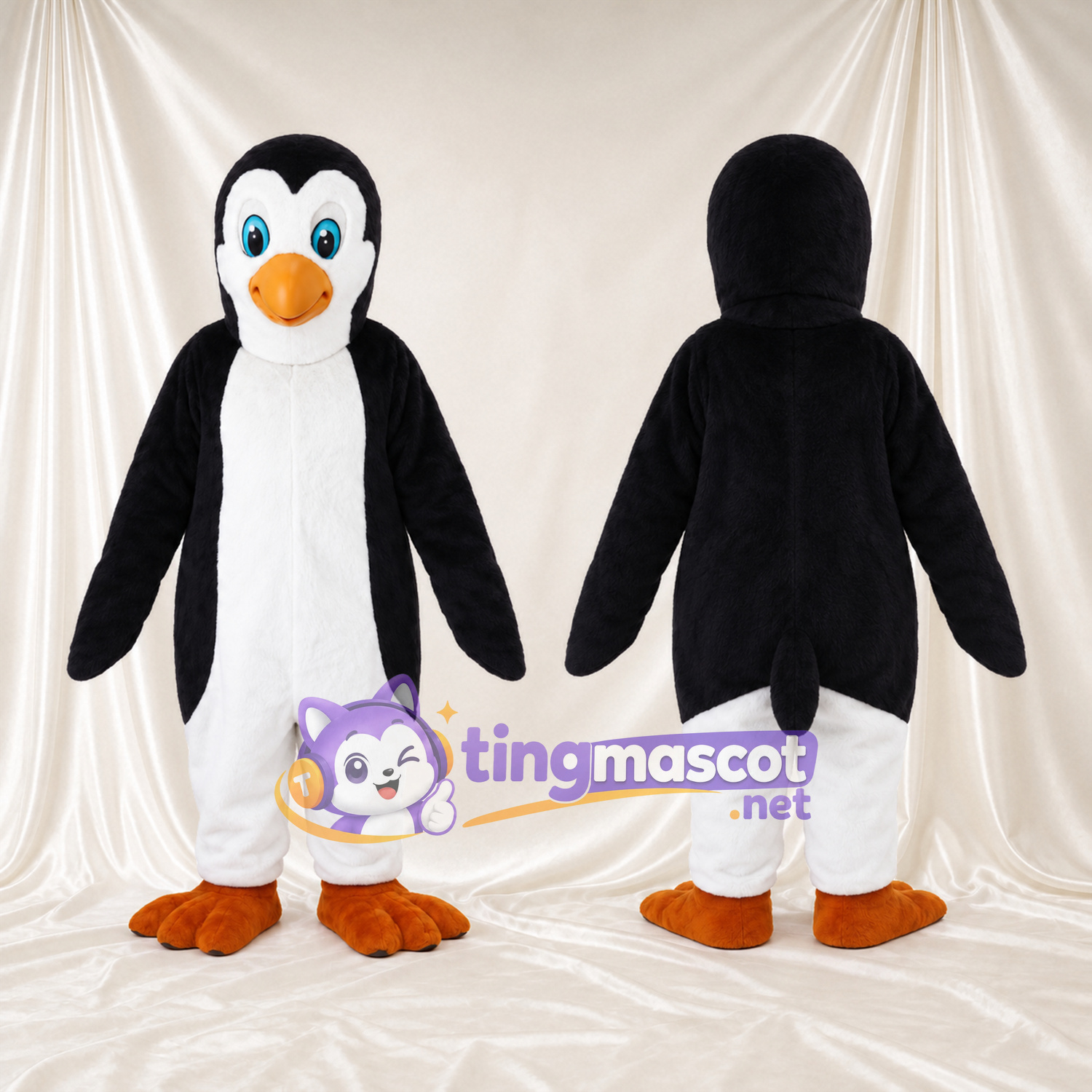 Black and White Penguin Mascot Costume - Blue Eyes and Orange Feet Black and White Penguin Mascot Costume - Blue Eyes and Orange Feet