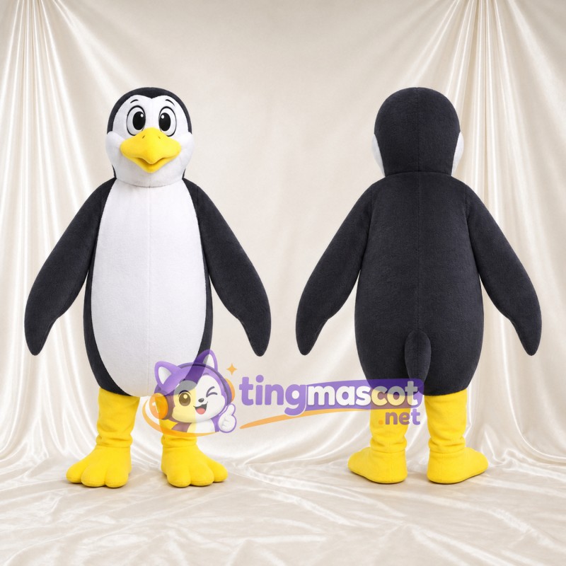Costume de mascotte Manchot – gris – Ventre (blanc); Jambes (jaune)