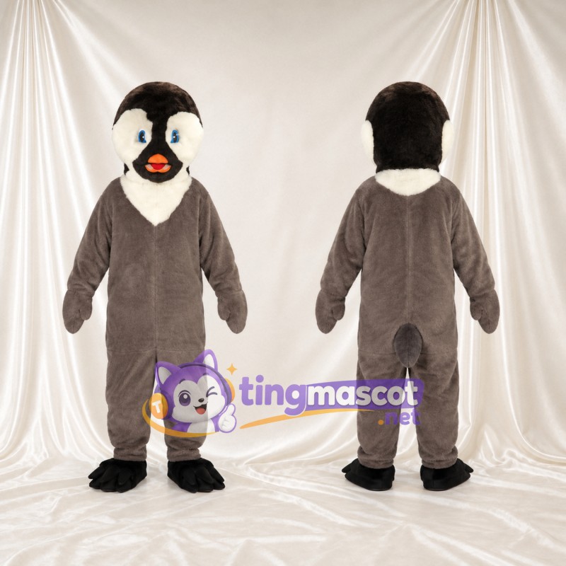 Costume de mascotte Manchot – gris – Visage (blanc); Pieds (noir)