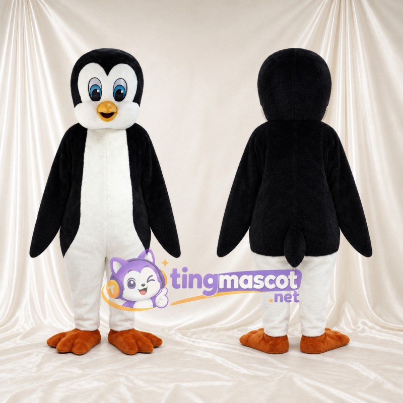 Black and White Penguin Mascot Costume - Blue Eyes and Brown Feet