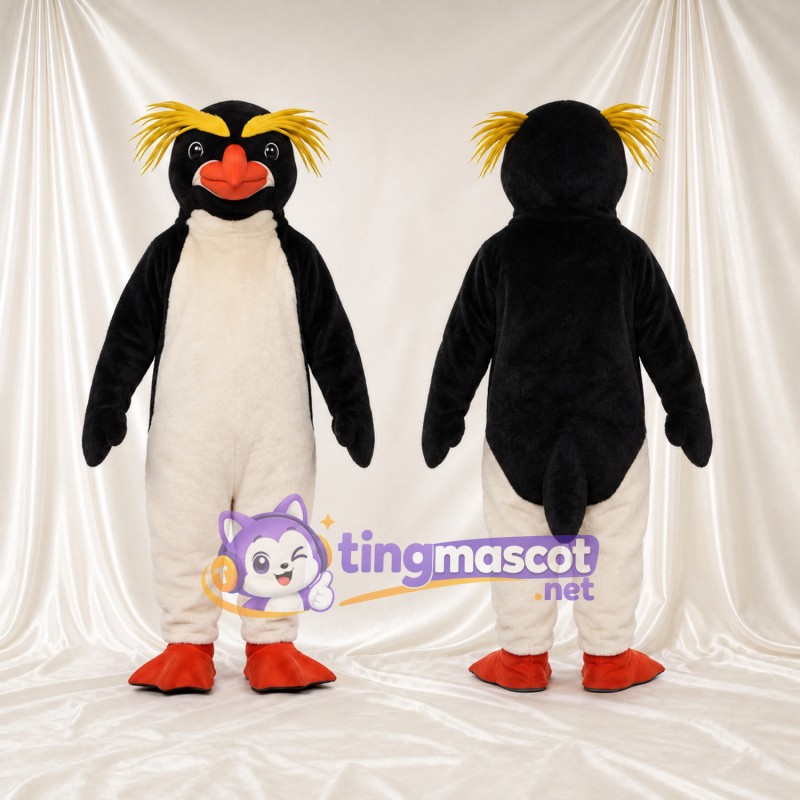Maskottchenkostüm Felsenpinguin – wie abgebildet – Federn (gelb); Füße (rot)
