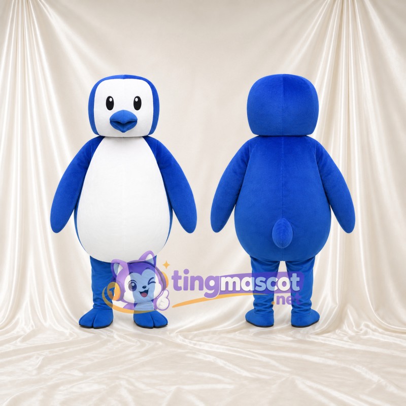 Maskottchenkostüm Pinguin – blau – Gesicht (weiß); Schnabel (blau)