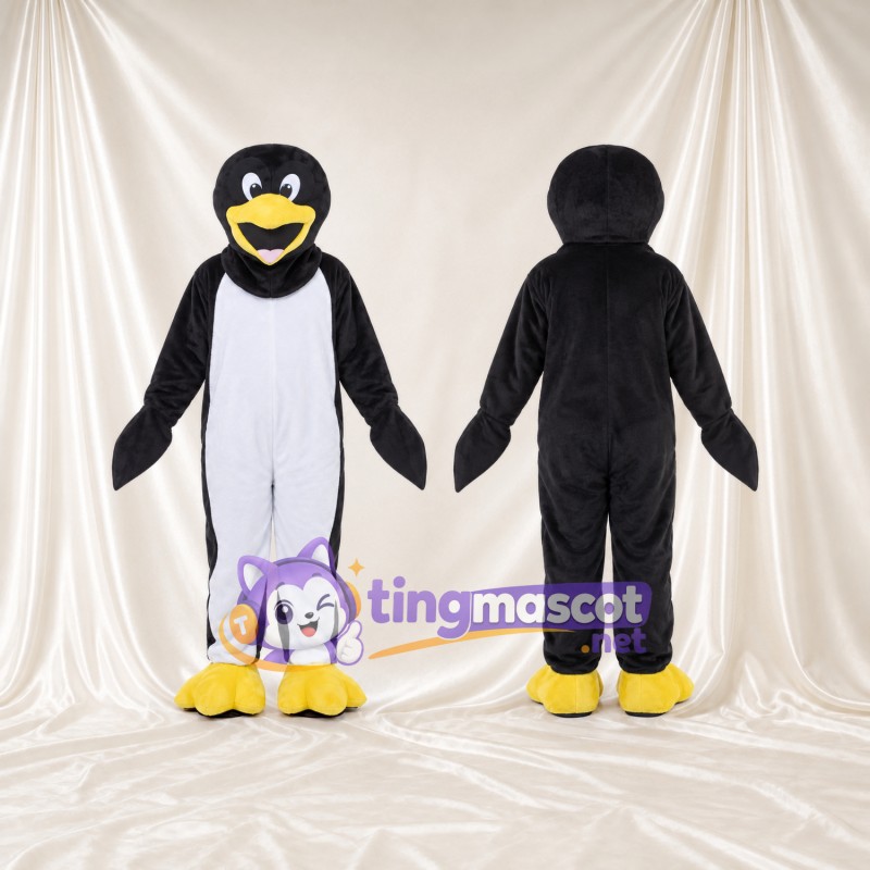Black and White Penguin Mascot Costume - Broad Smile and Yellow Feet