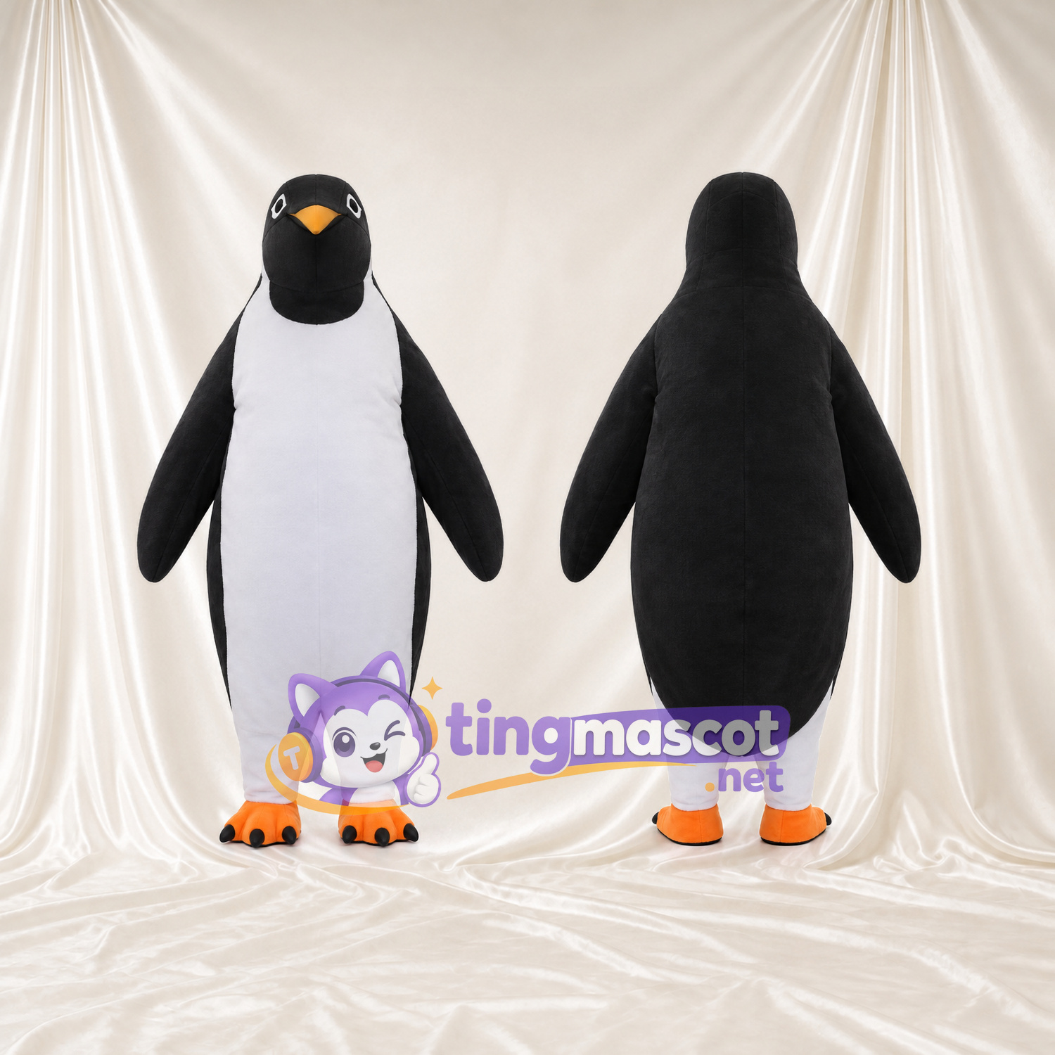 Costume de mascotte Manchot – noir – Bec (petit, orange); Serres (orange) Costume de mascotte Manchot – noir – Bec (petit, orange); Serres (orange)