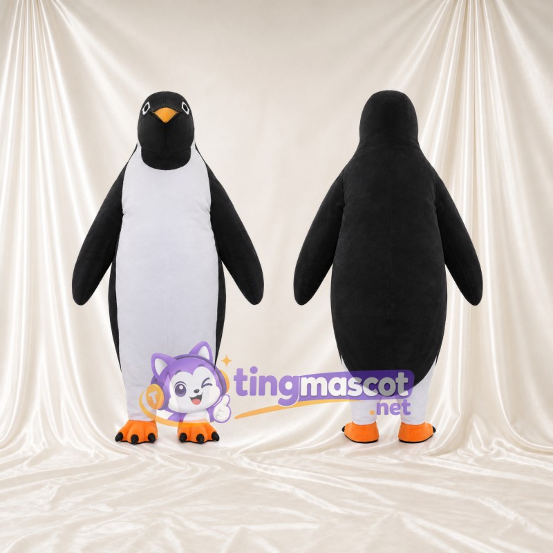 Costume de mascotte Manchot – noir – Bec (petit, orange); Serres (orange)