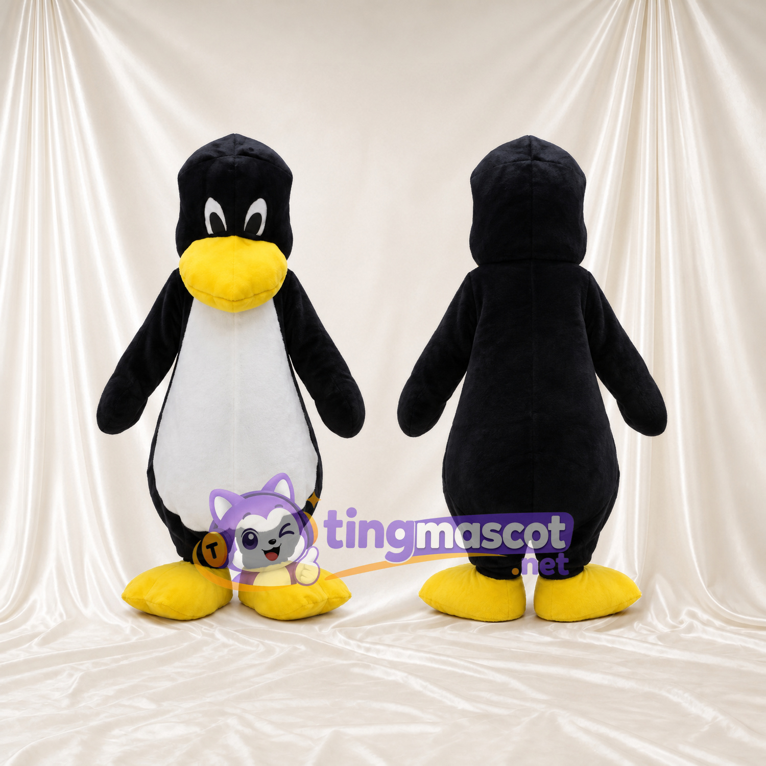 Costume de mascotte Manchot – noir – Bec (grand, jaune); Chaussures (jaune) Costume de mascotte Manchot – noir – Bec (grand, jaune); Chaussures (jaune)