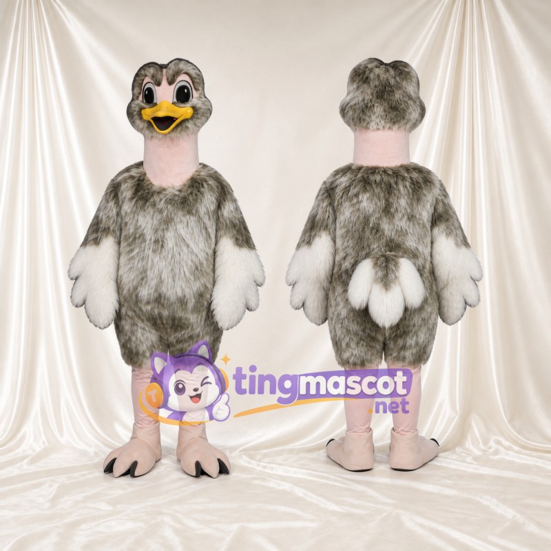 Costume de mascotte Autruche – gris – Cou (rose); Jambes (rose)