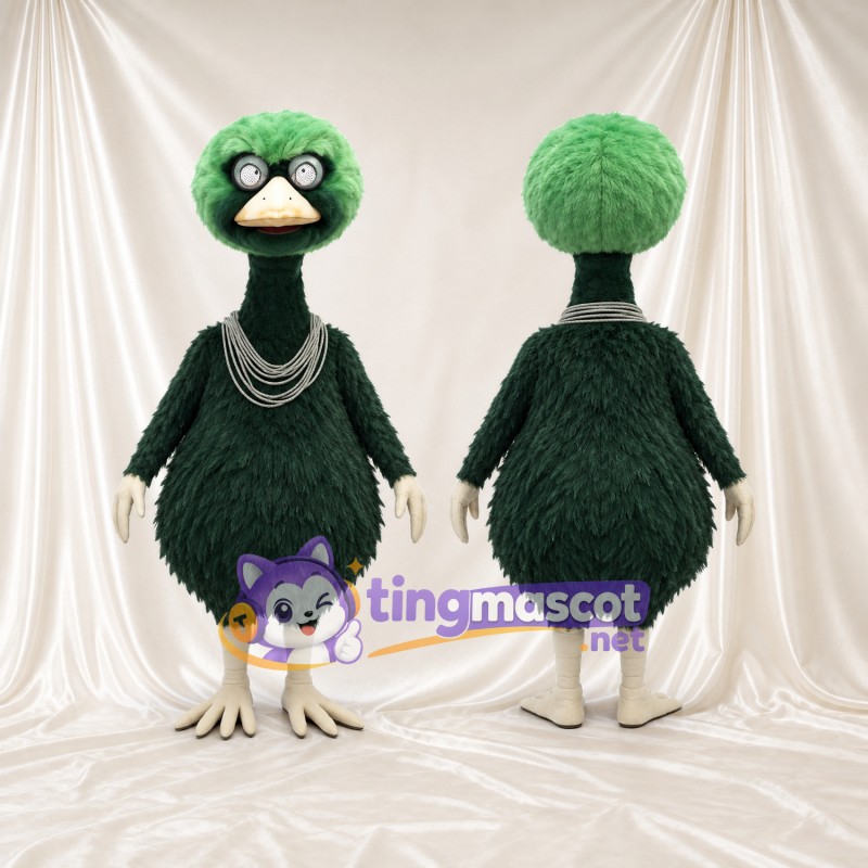 Dark Green Bird Mascot Costume - Light Green Head and Layered Necklace