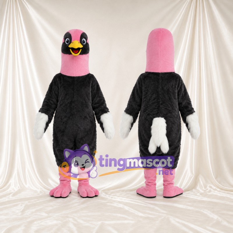 Costume de mascotte Autruche – noir – Cou (rose); Bottes (rose)