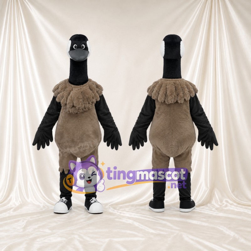 Costume de mascotte Autruche – marron – Cou (noir); Baskets (blanc)