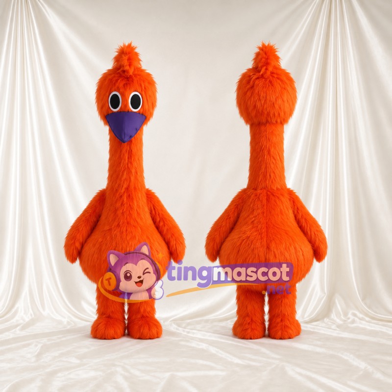 Maskottchenkostüm Strauß – orange – Schnabel (violett); Langer Hals