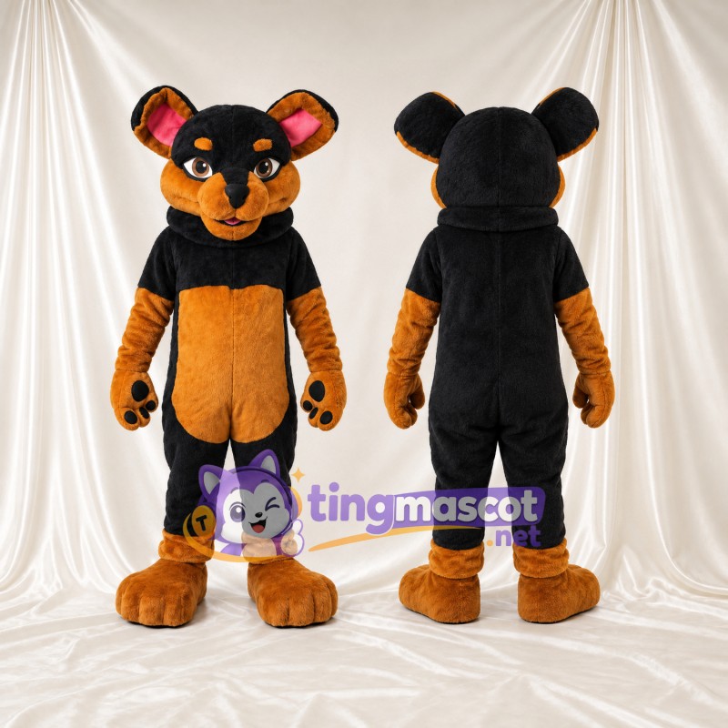 Black and Tan Mouse Mascot Costume - Large Round Ears and Black Outfit