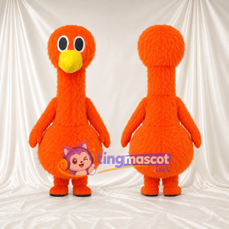 Maskottchenkostüm Strauß – orange – Schnabel (gelb); Bauch