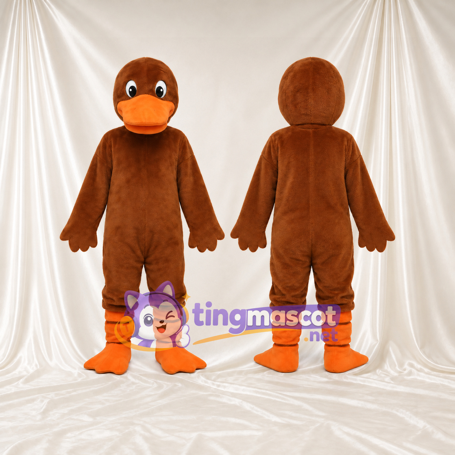 Brown Duck Mascot Costume - Orange Bill and Orange Legs Brown Duck Mascot Costume - Orange Bill and Orange Legs