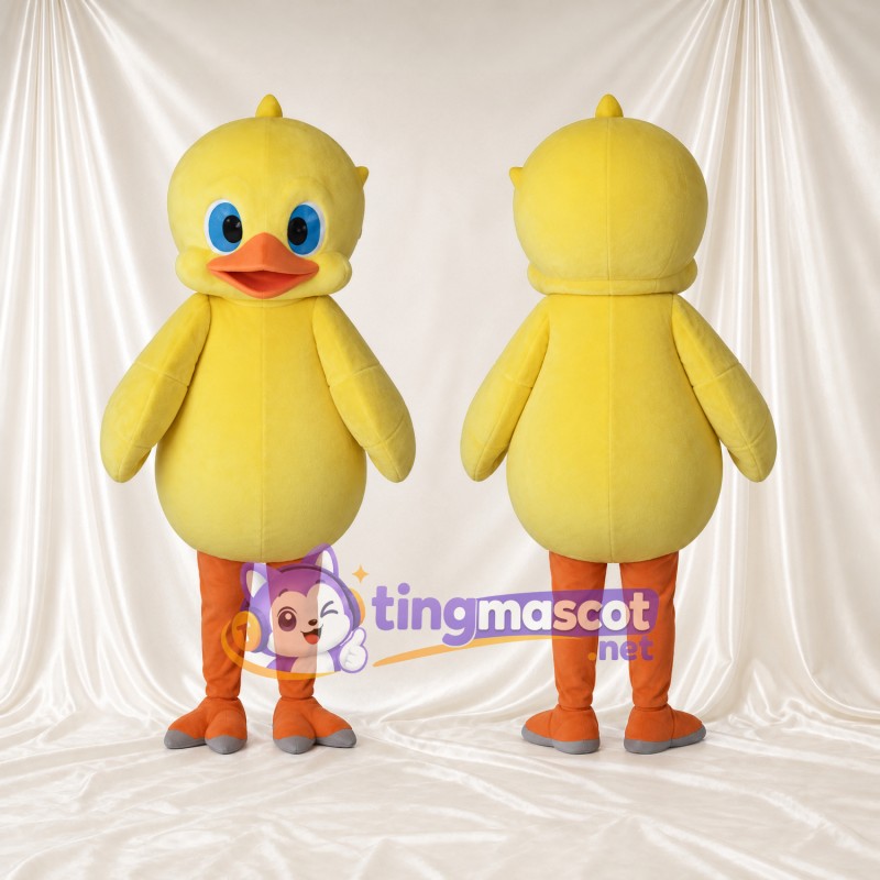 Costume de mascotte Caneton – jaune – Yeux (bleu); Pieds (gris)