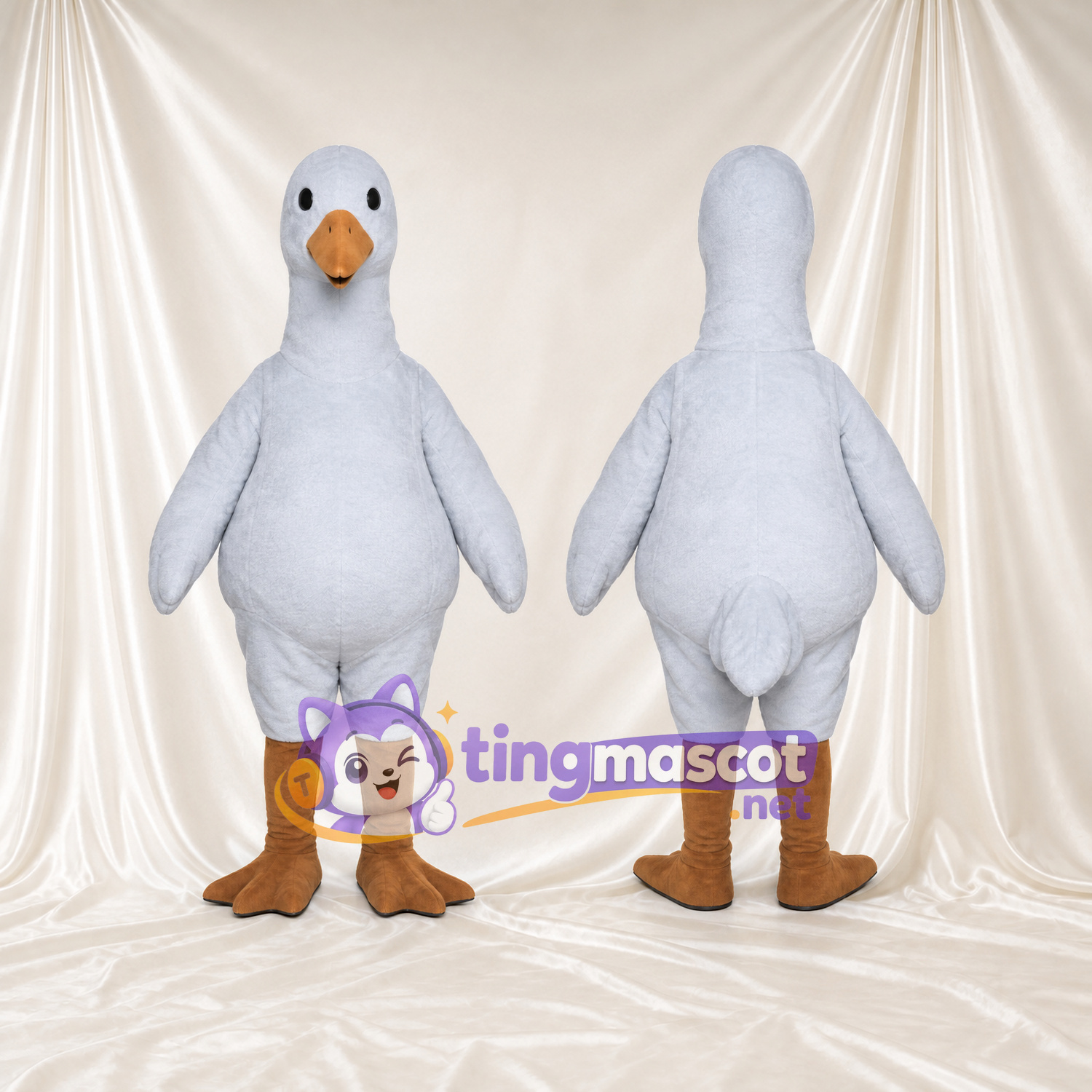 Gray Goose Mascot Costume - Long Neck and Brown Webbed Feet