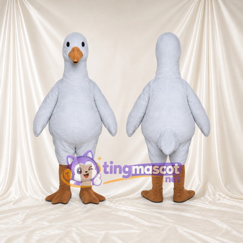 Gray Goose Mascot Costume - Long Neck and Brown Webbed Feet
